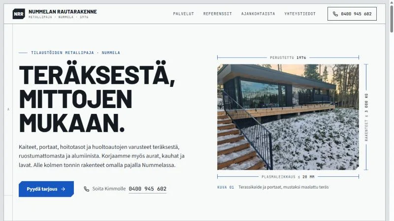 Nummelan Rautarakenteen etusivu: yläosan kuvana mittapiirustus